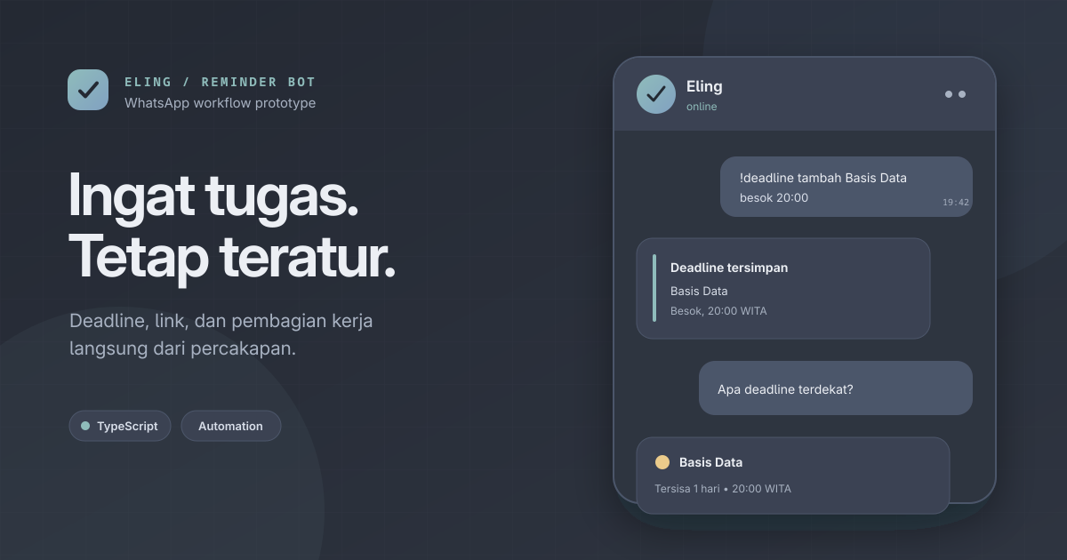 Cover proyek Eling — WhatsApp Reminder Bot